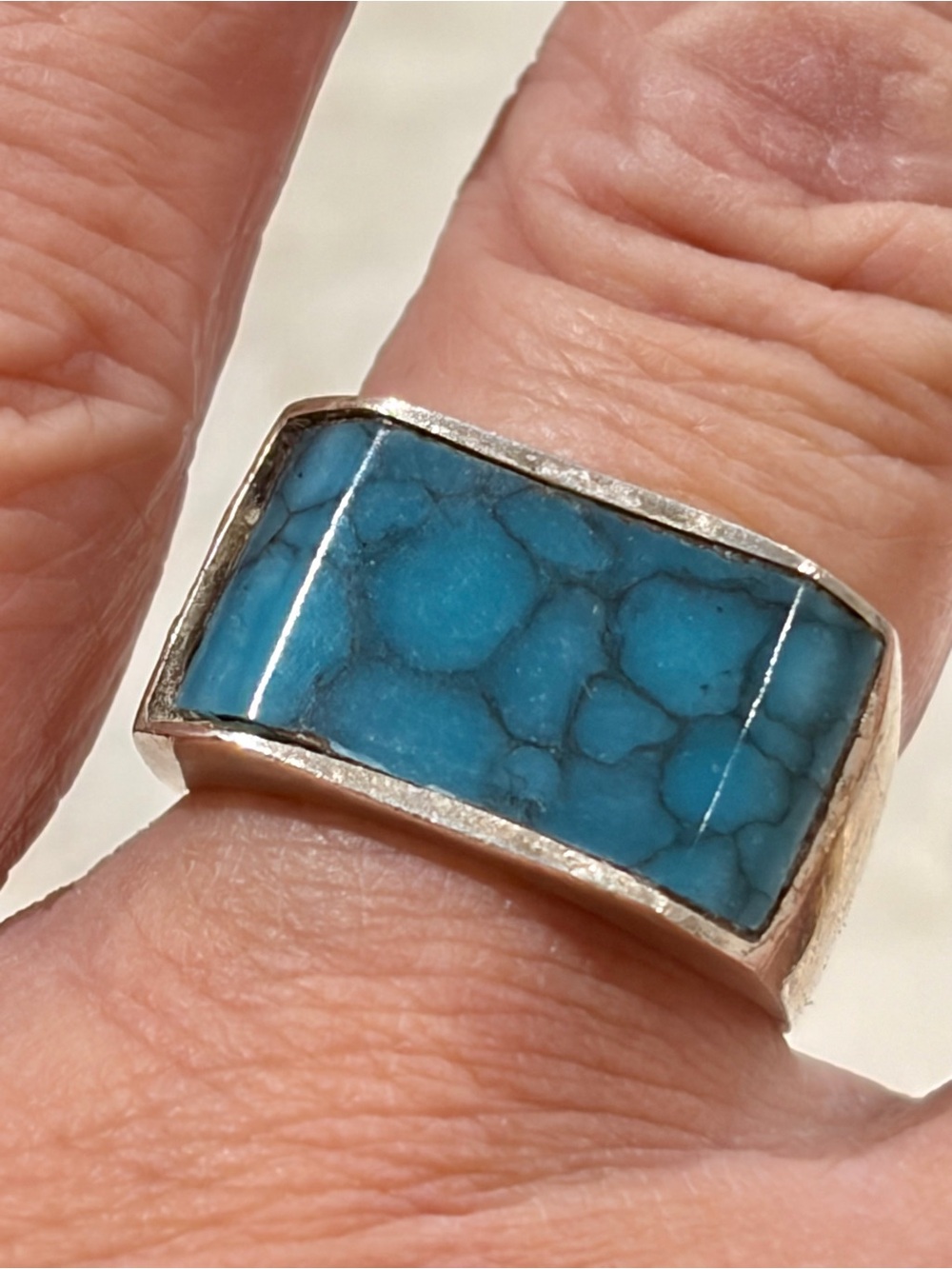 Vintage Taxco Mexican Sterling Silver Turquoise Signet Ring Size 6.5 Eagle Mark